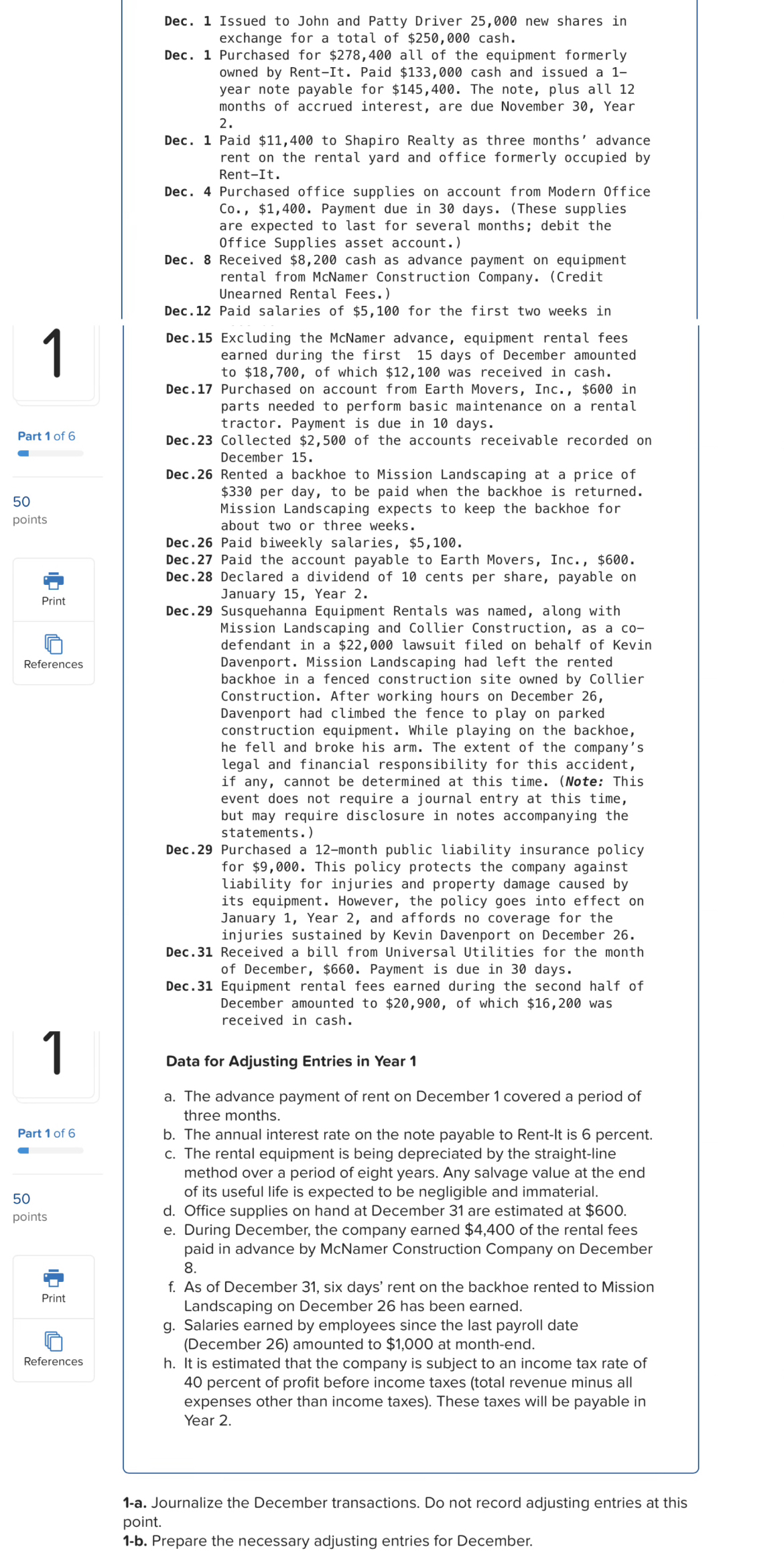 1 - a . Journalize the December transactions. Do