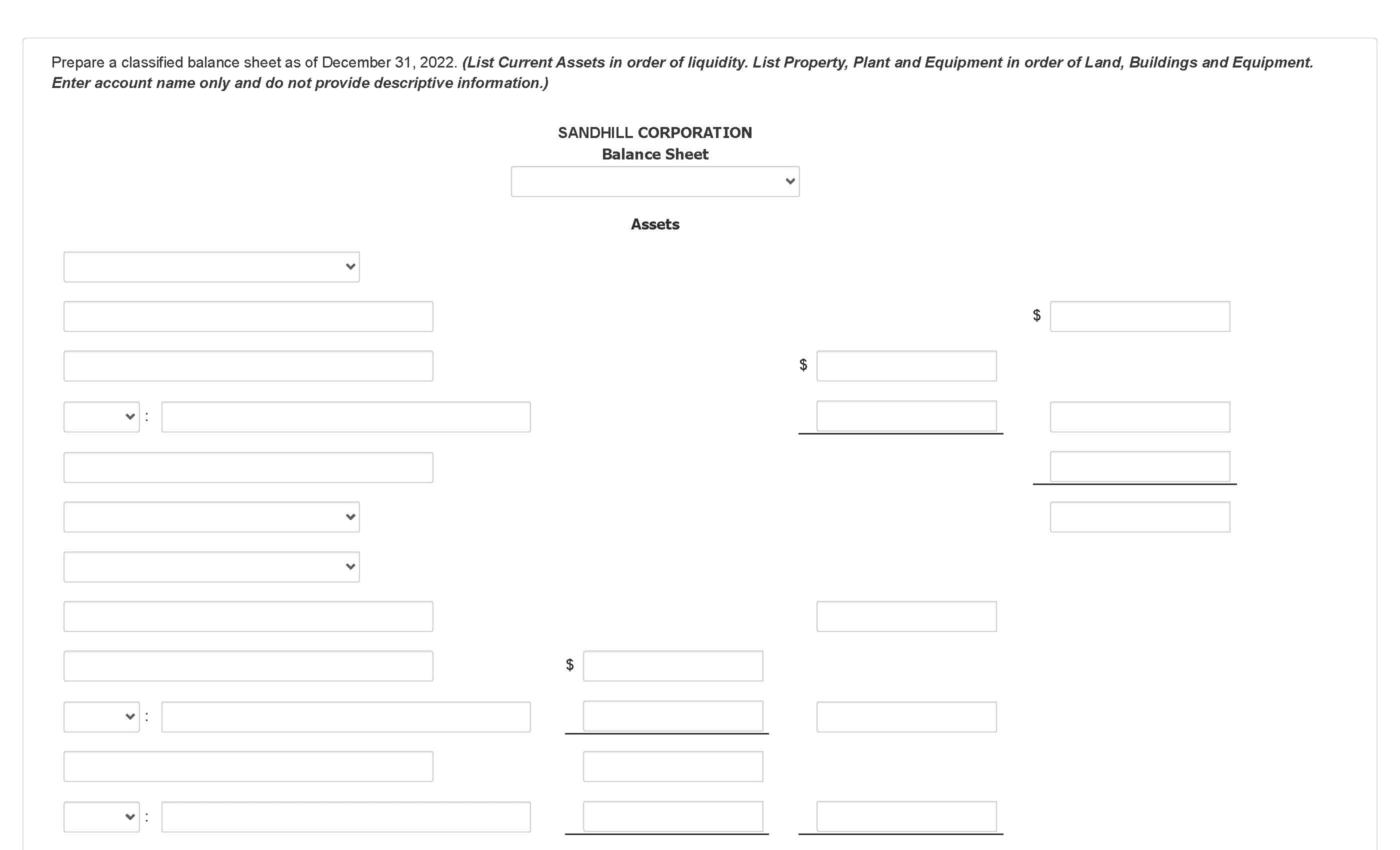 The question is a multi-part accounting problem.