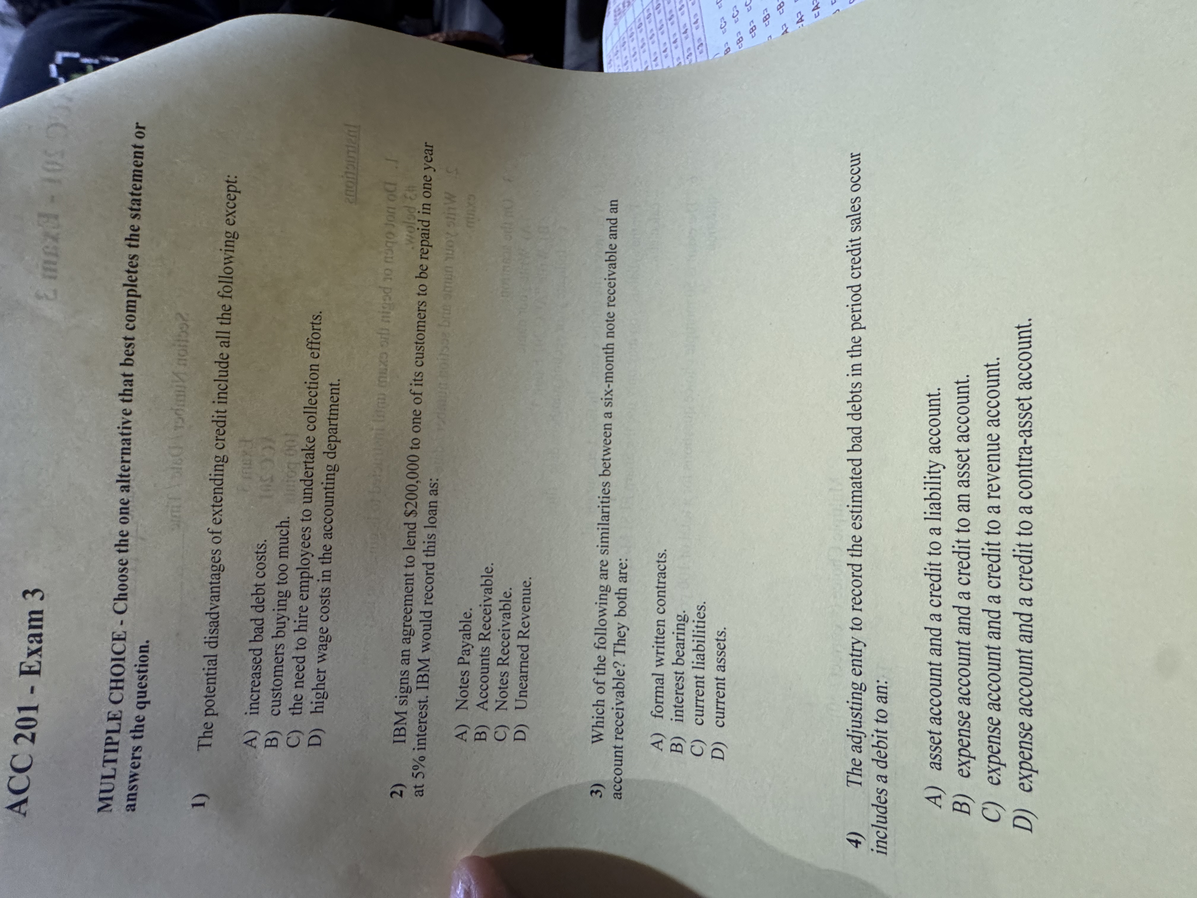 ACC 2 0 1 - Exam 3 MULTIPLE CHOICE - Choose the