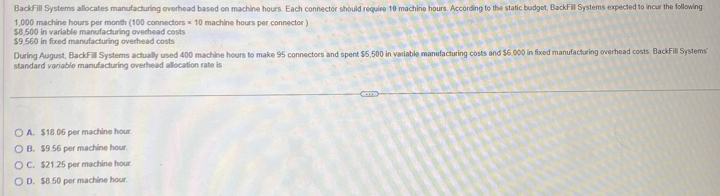 BackFill Systems allocates manufacturing overhead