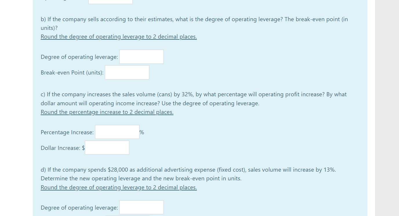 c) Calculate the contribution margin per unit.