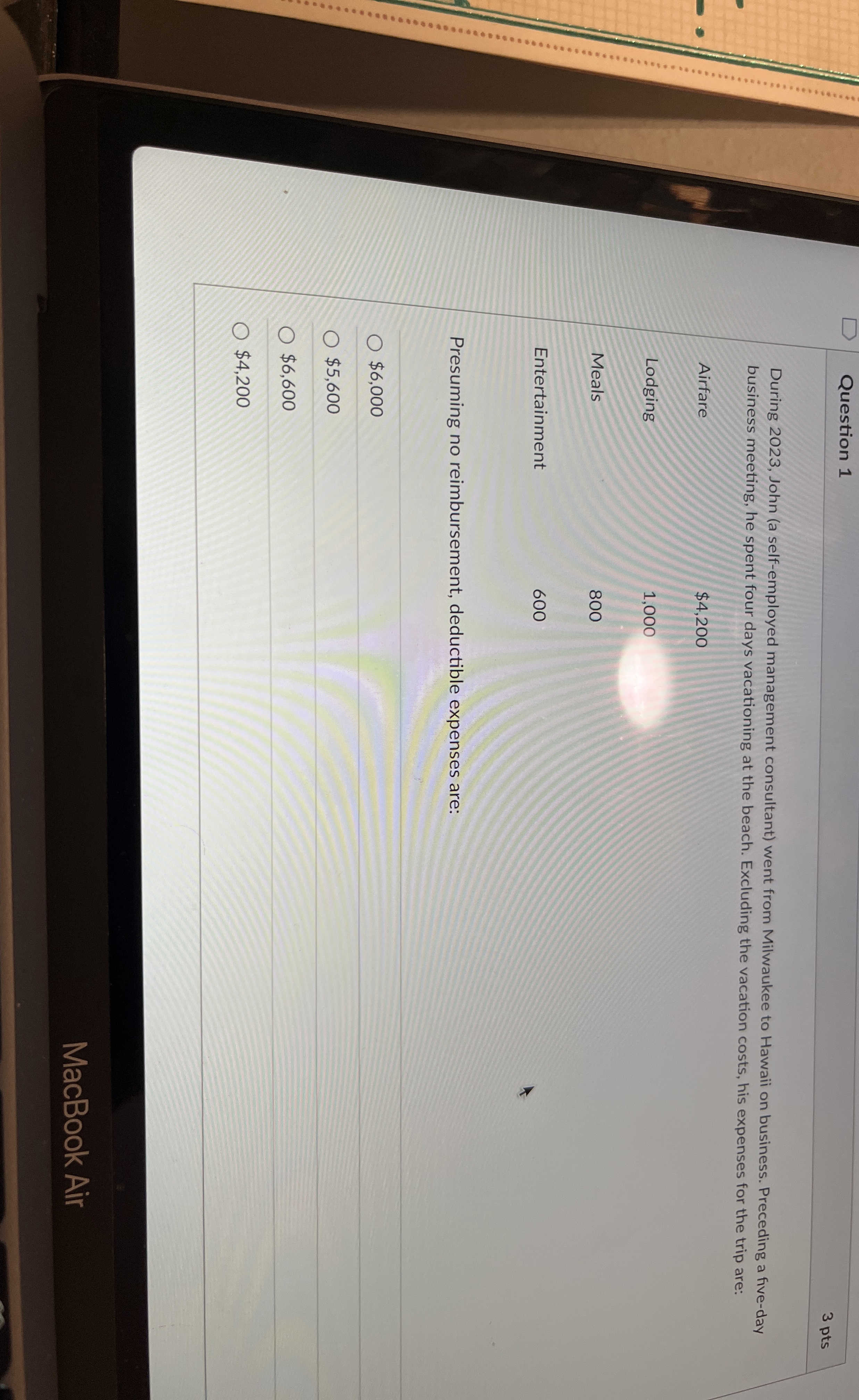 Question 1 3 pts During 2 0 2 3 , John ( a self -