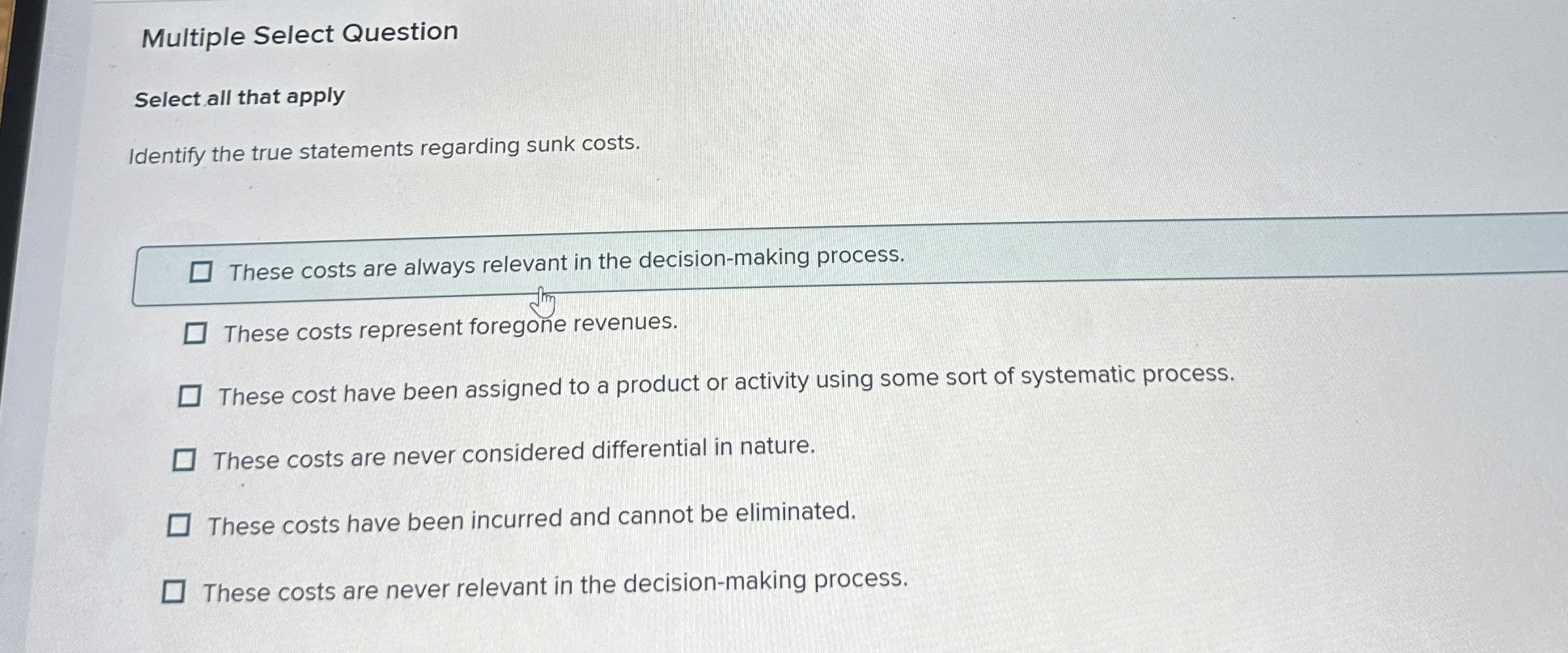 Multiple Select Question Select all that apply