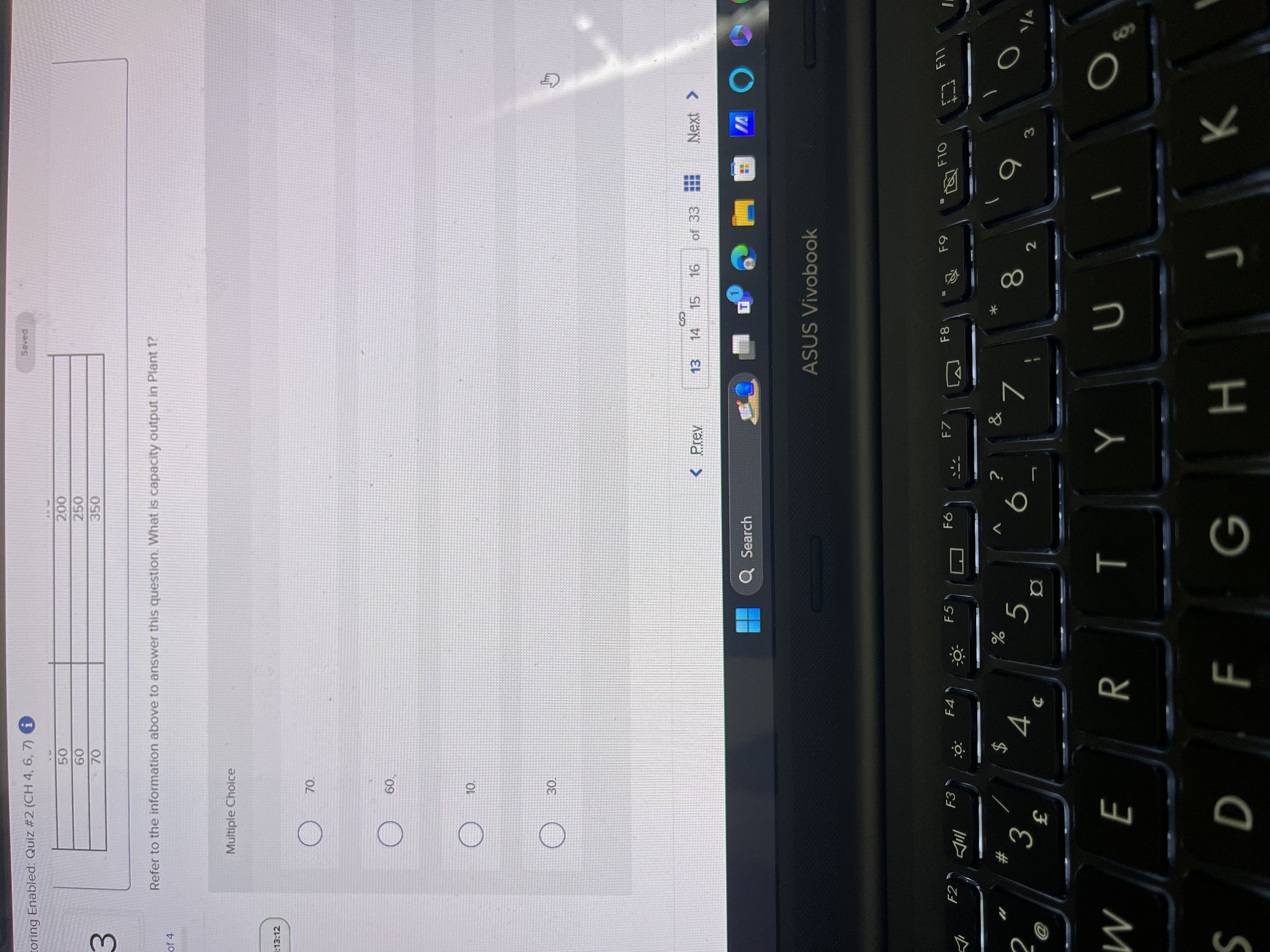 toring Enabled: Quiz #2 (CH 4, 6, 7) i Saved 3