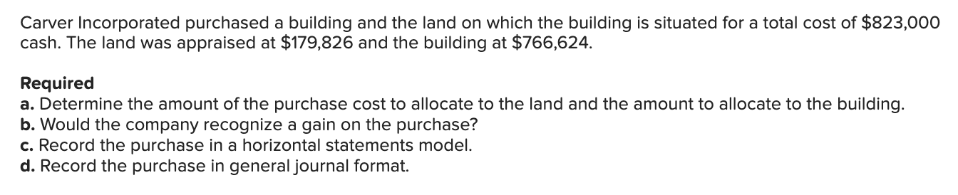 Carver Incorporated purchased a building and the