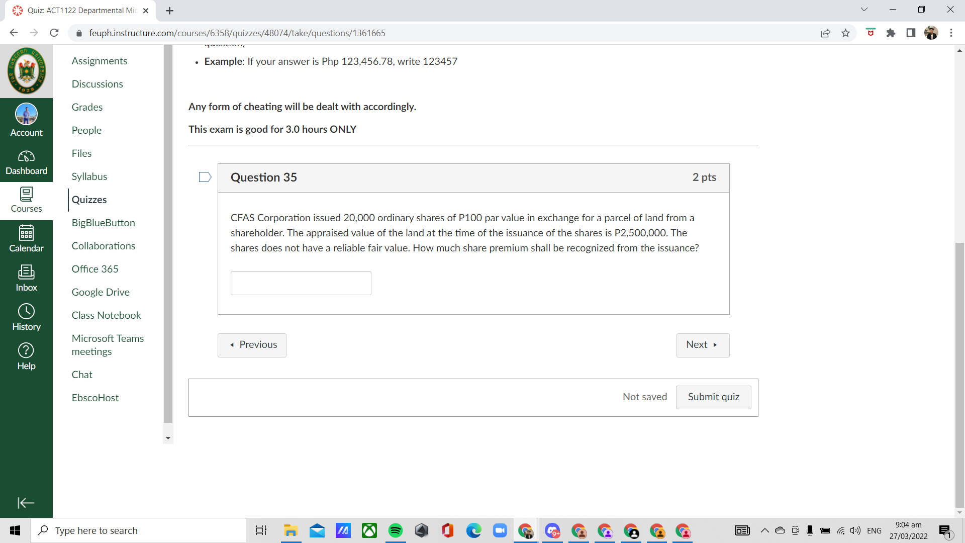 V X Quiz: ACT1122 Departmental Mic x + C A