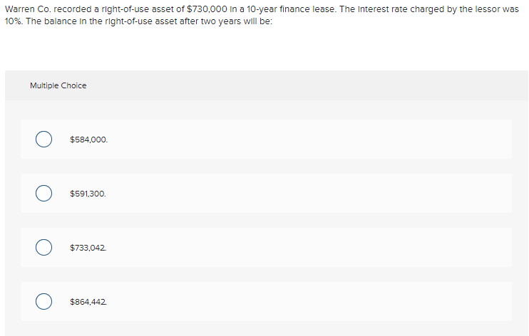 Warren Co. recorded a right-of-use asset of