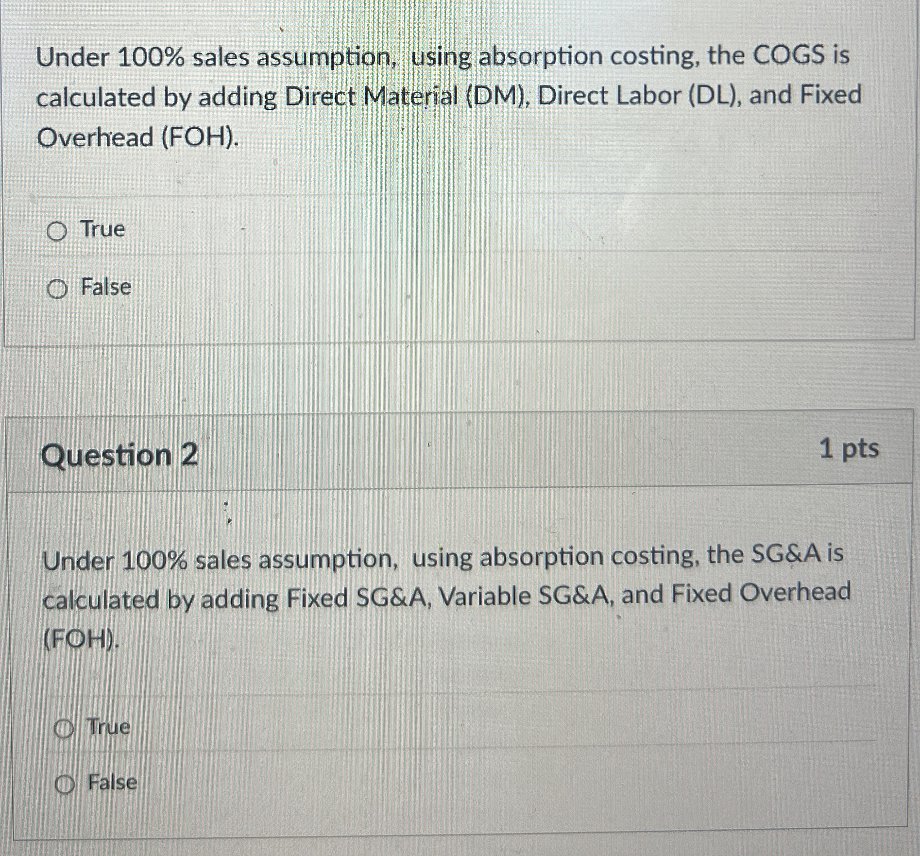 Under 1 0 0 % sales assumption, using absorption