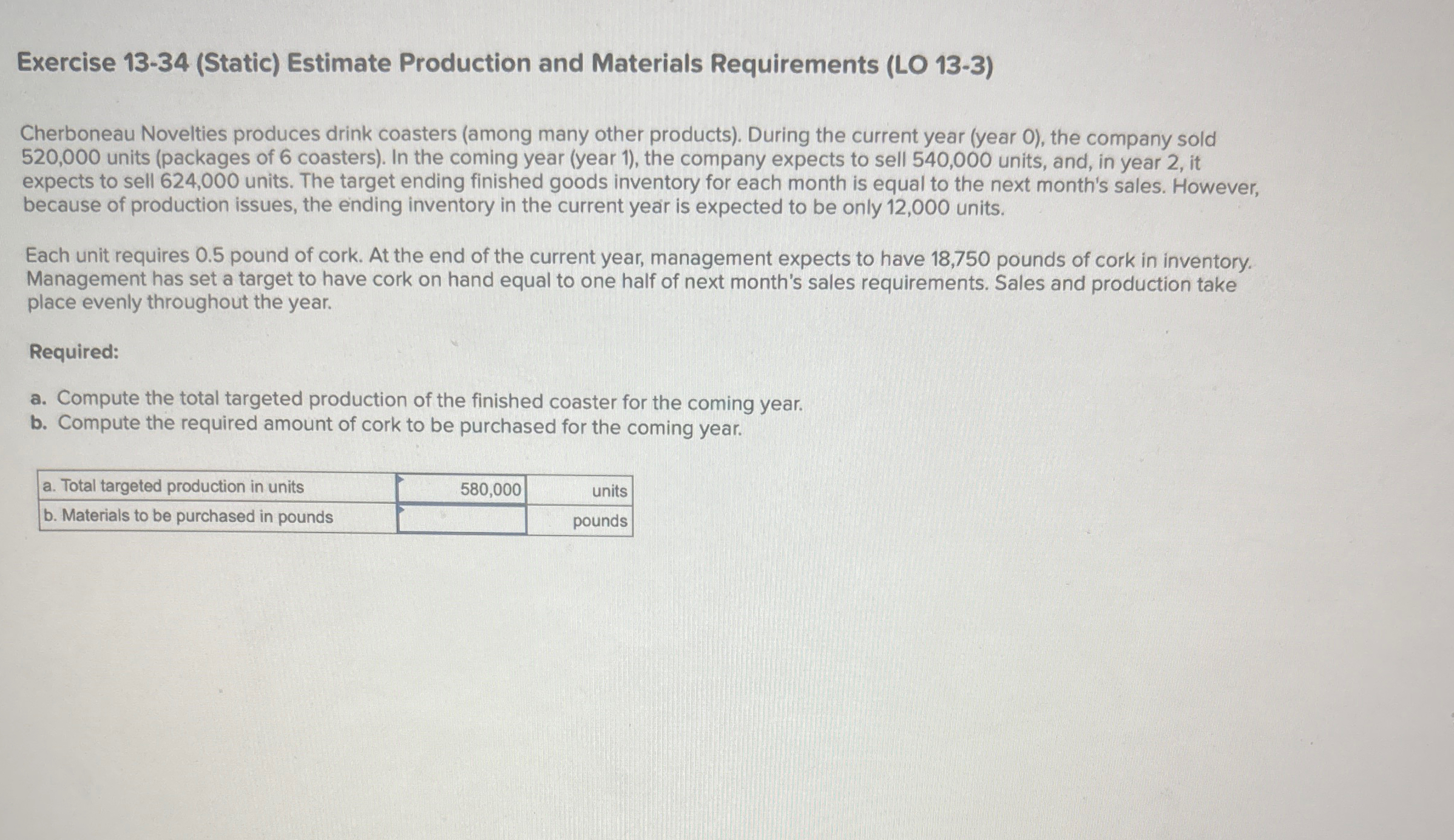 Exercise 1 3 - 3 4 ( Static ) Estimate Production