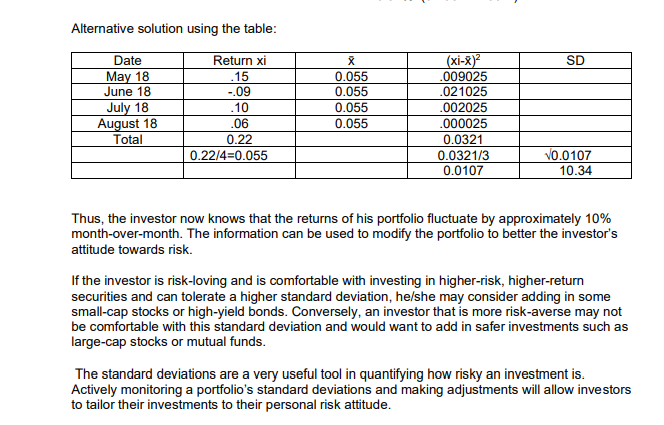 Alternative solution using the table: Date Return