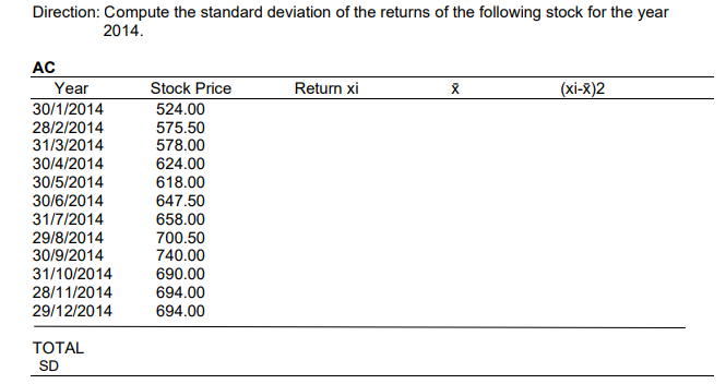 Alternative solution using the table: Date Return