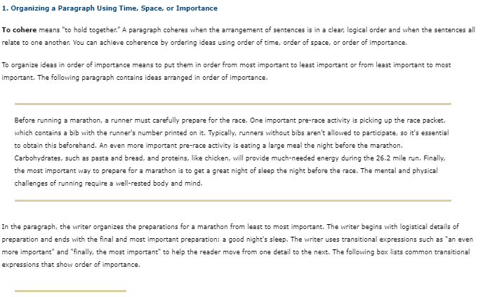 1. Organizing a Paragraph Using Time, Space, or