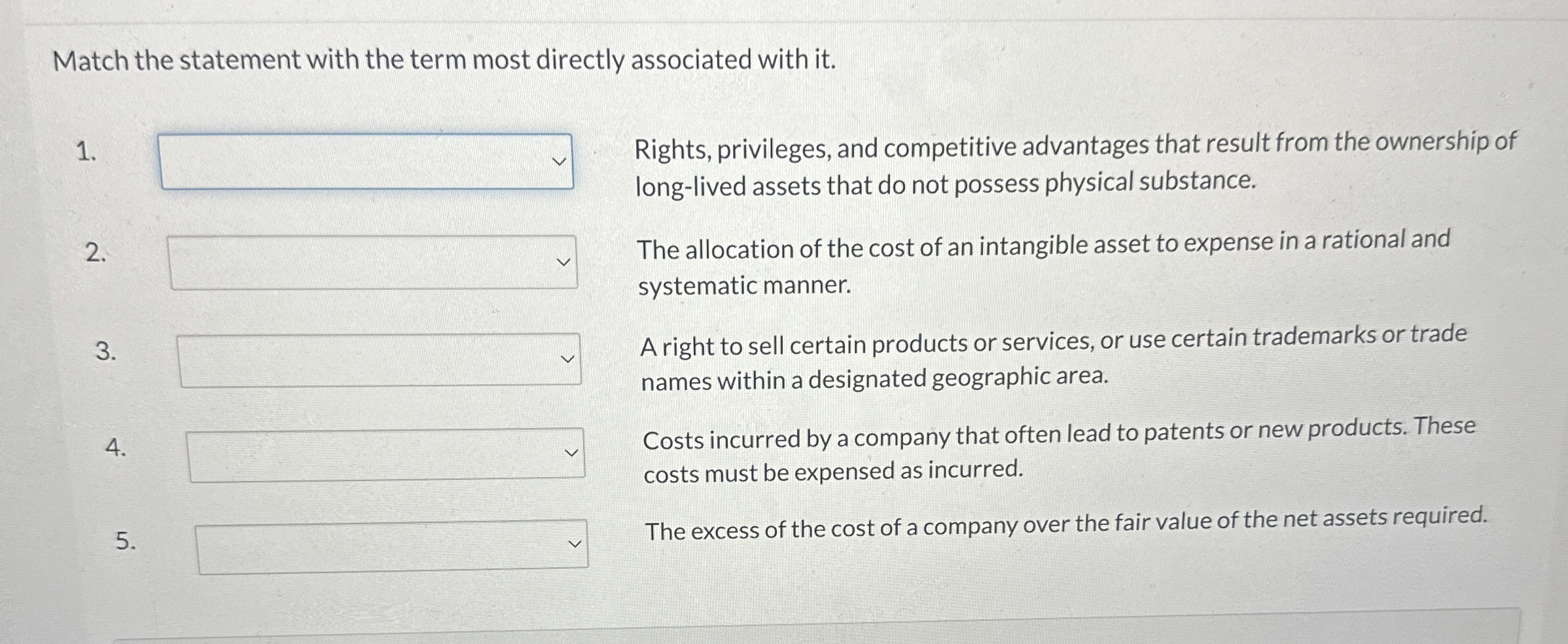 Match the statement with the term most directly