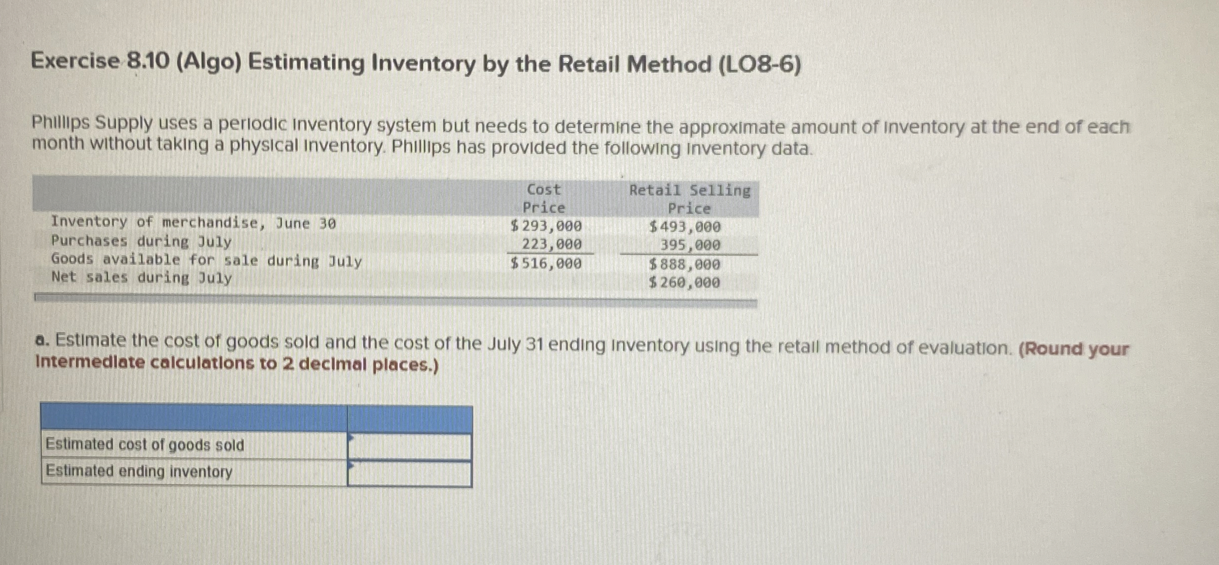 Exercise 8 . 1 0 ( Algo ) Estimating Inventory by