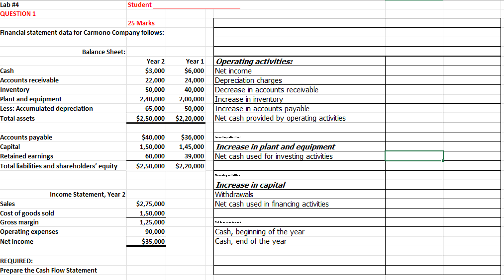 Lab #4 Student QUESTION 1 25 Marks Financial