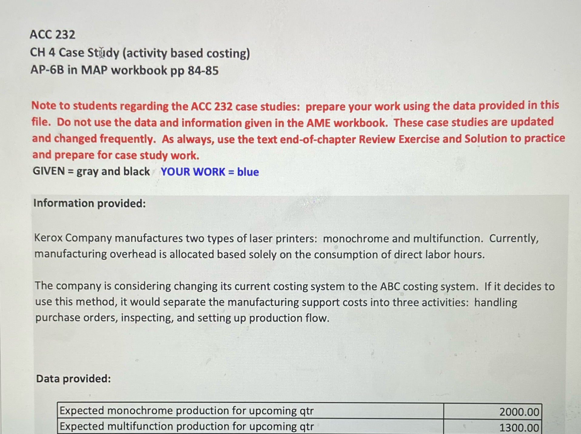 ACC 232 CH 4 Case Stildy (activity based costing)