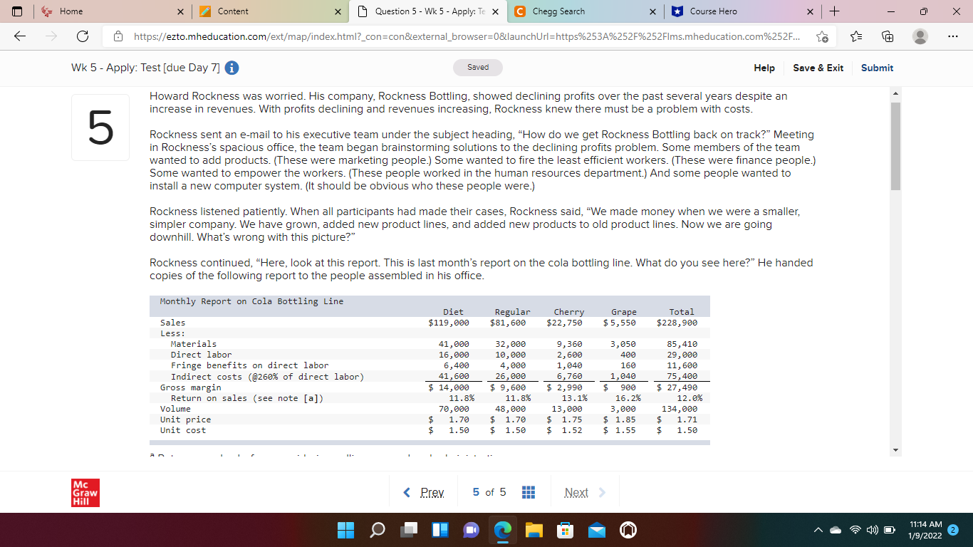 Home Content X Question 5 - Wk 5 - Apply: Te X C
