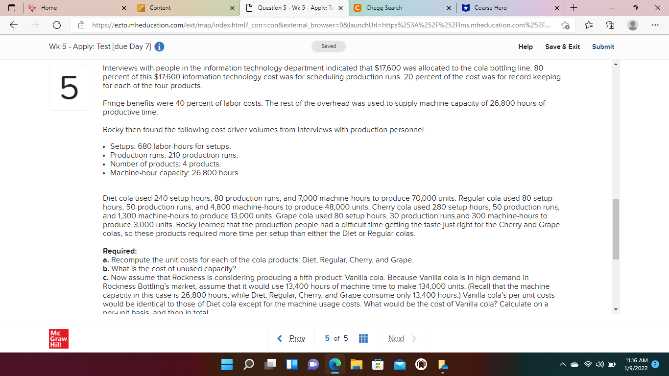 Home Content X Question 5 - Wk 5 - Apply: Te X C