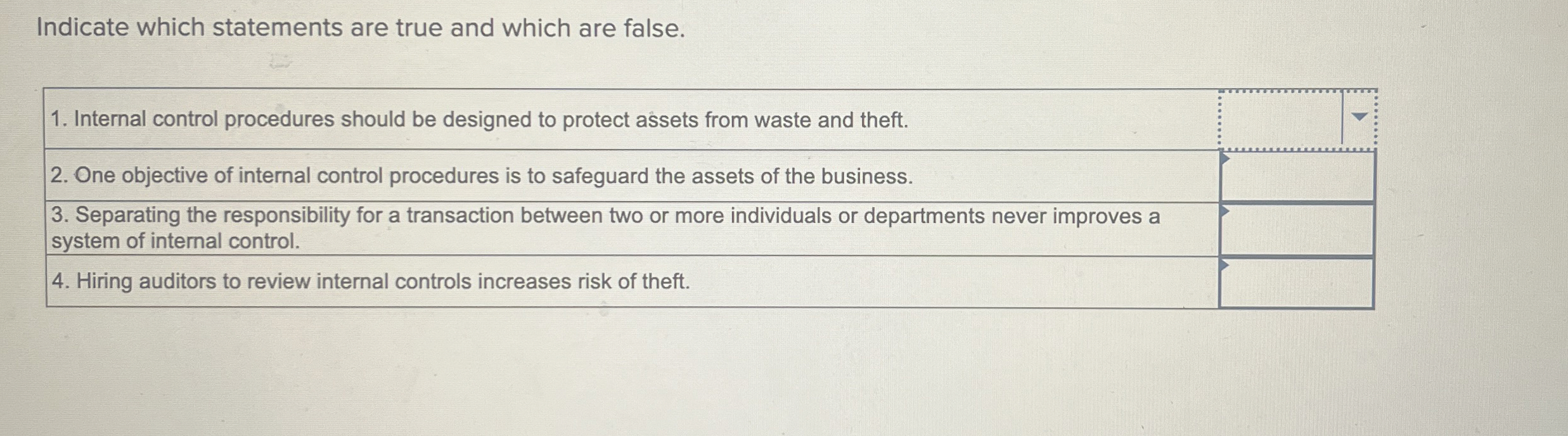 Indicate which statements are true and which are