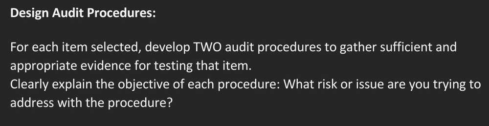 Design Audit Procedures: For each item selected,