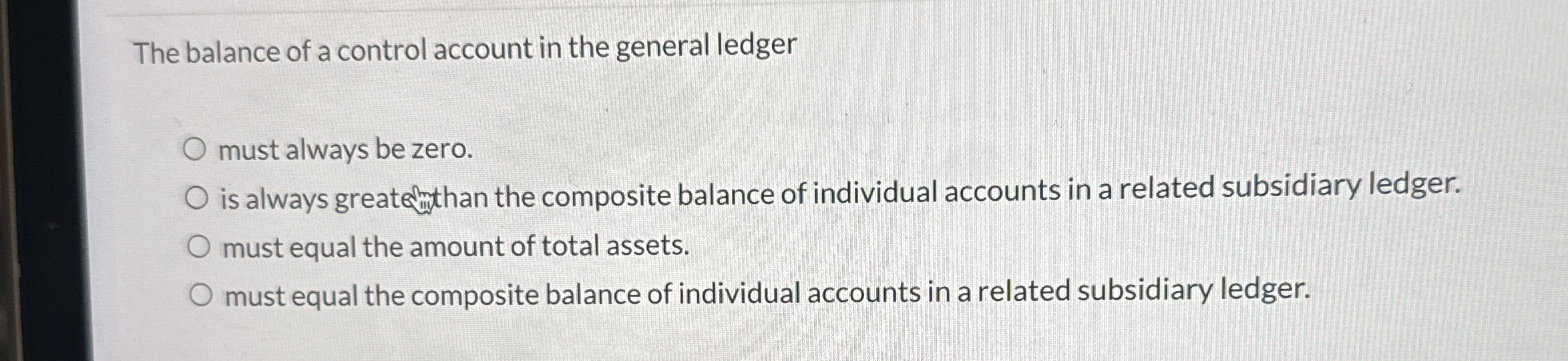 The balance of a control account in the general