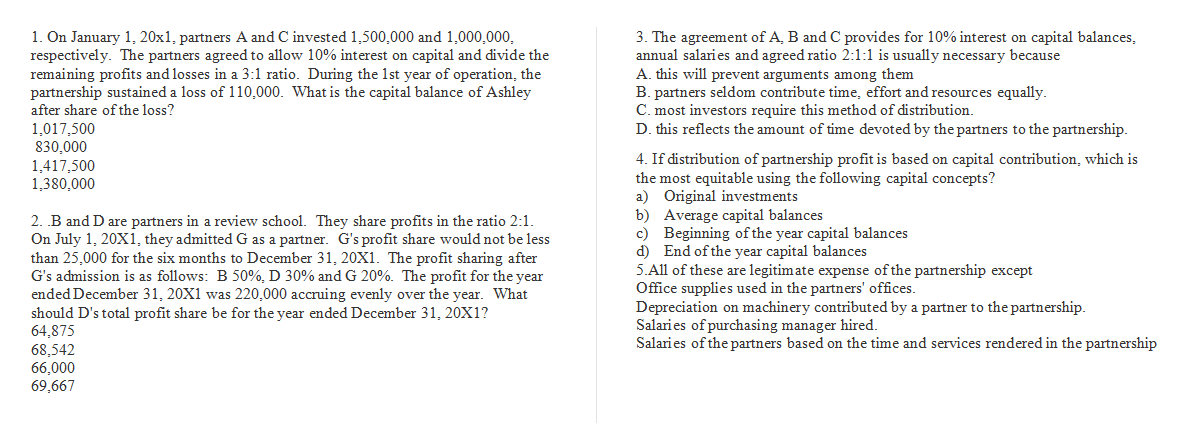 1. On January 1, 20x1, partners A and C invested