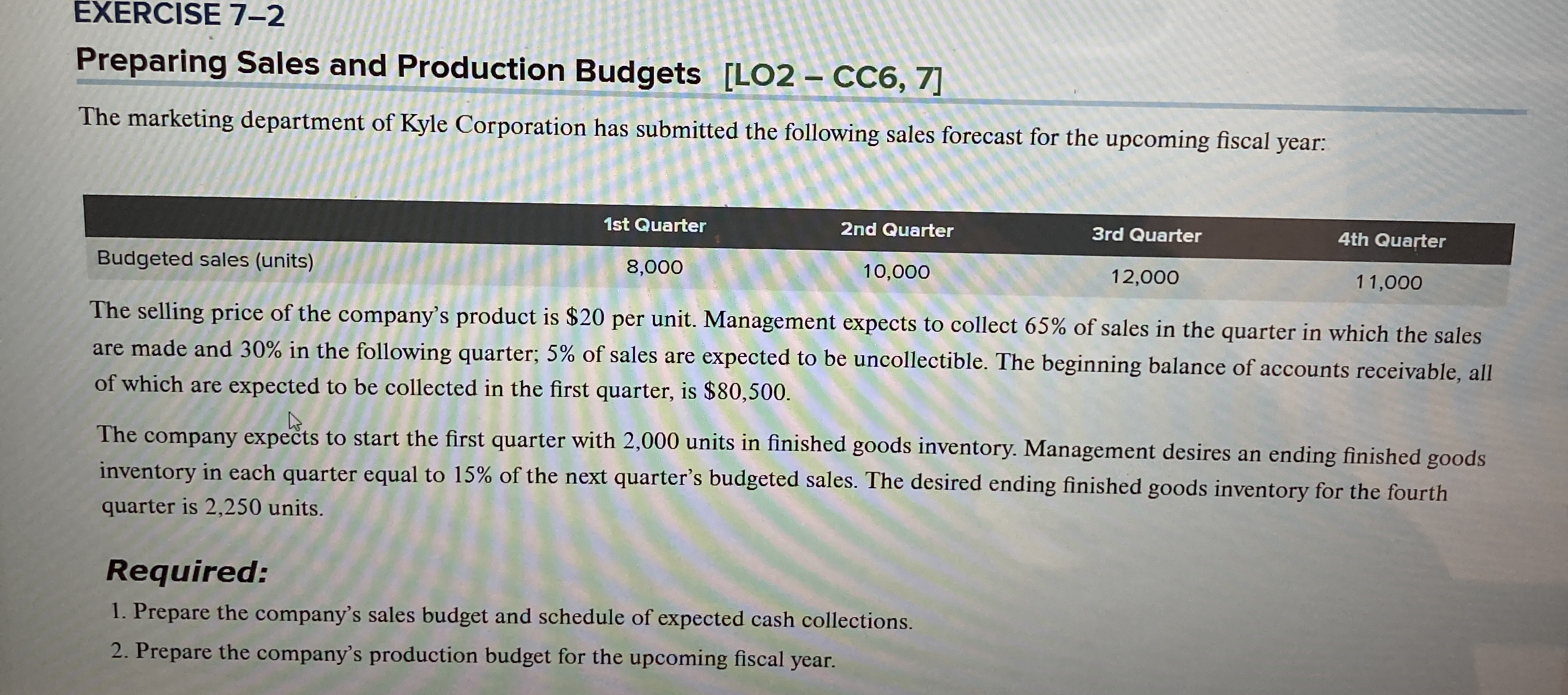 EXERCISE 7 - 2 Preparing Sales and Production