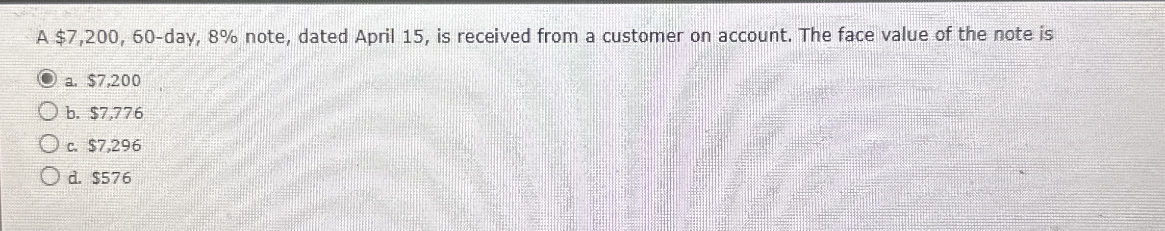 A $ 7 , 2 0 0 , 6 0 - day, 8 % note, dated April