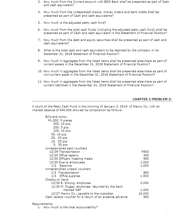 3. How much from the Current account with BDO