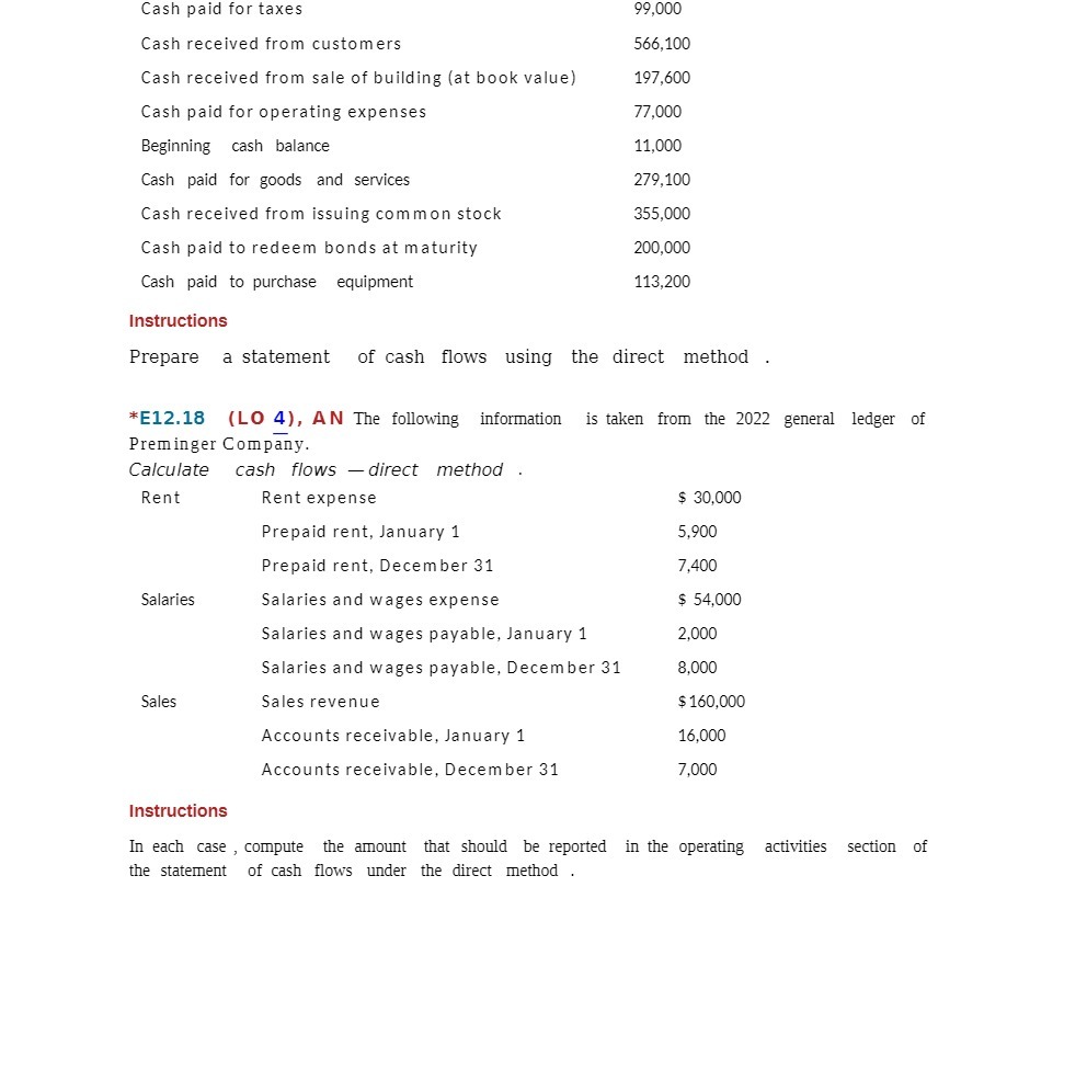 Cash paid for taxes 99,000 Cash received from