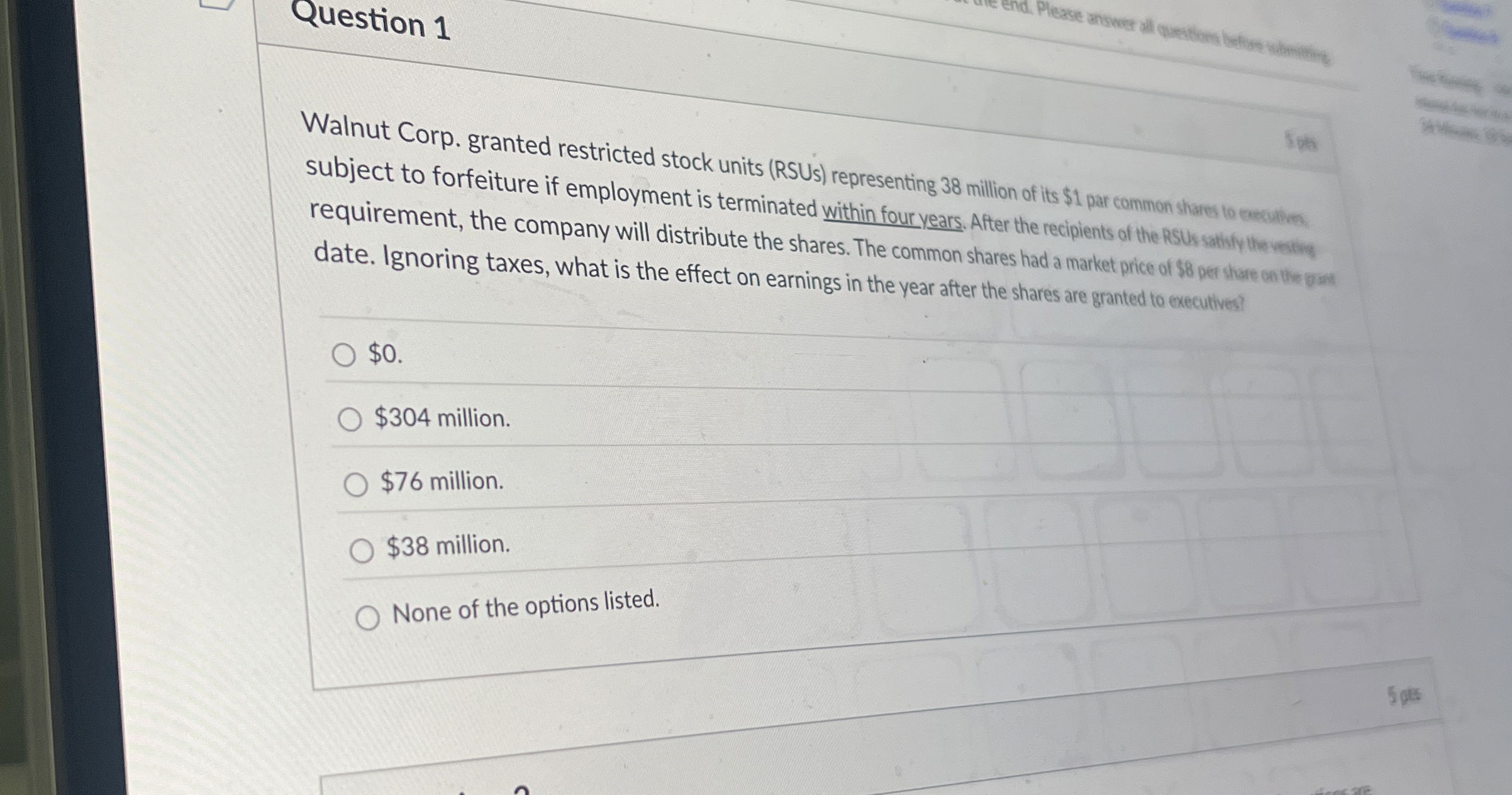 Question 1 Walnut Corp. granted restricted stock