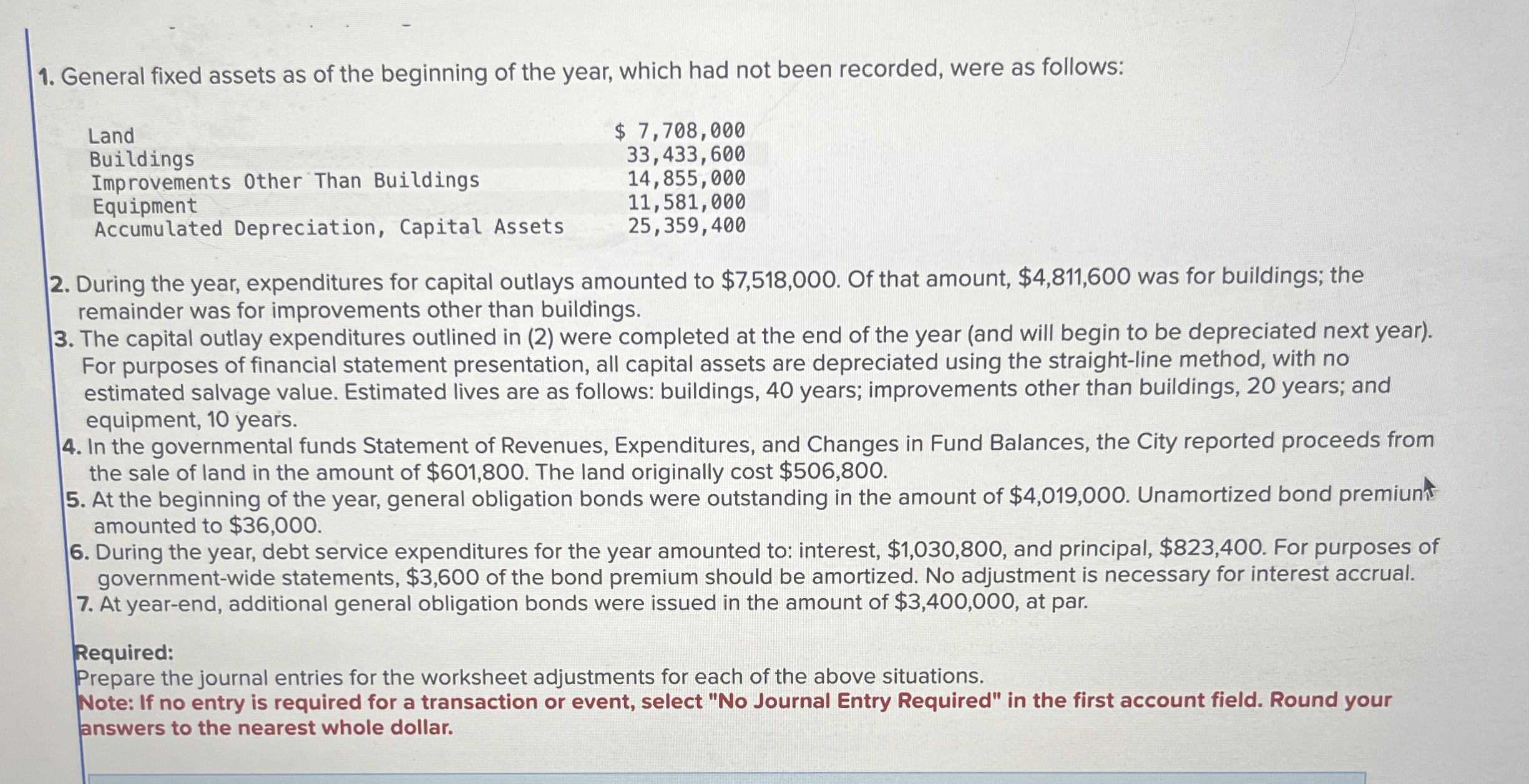 General fixed assets as of the beginning of the