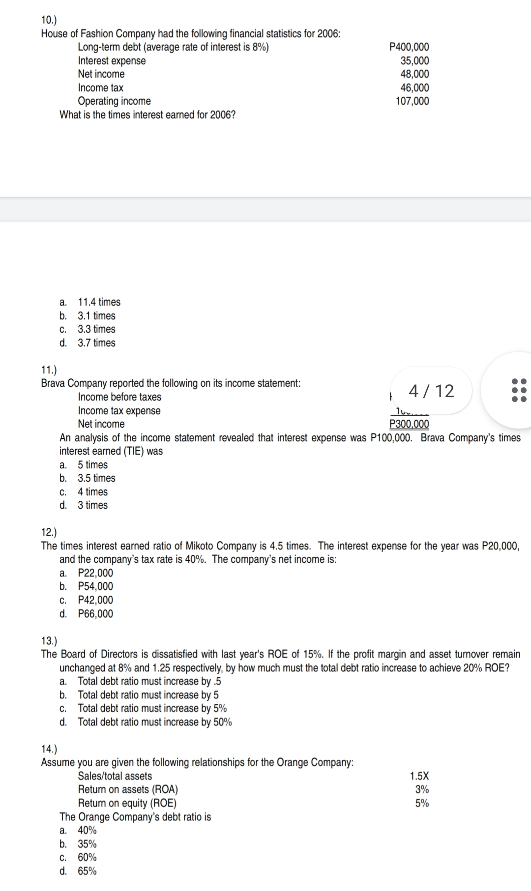 n. vv v . SET A A. Multiple Choice 1.) cmad