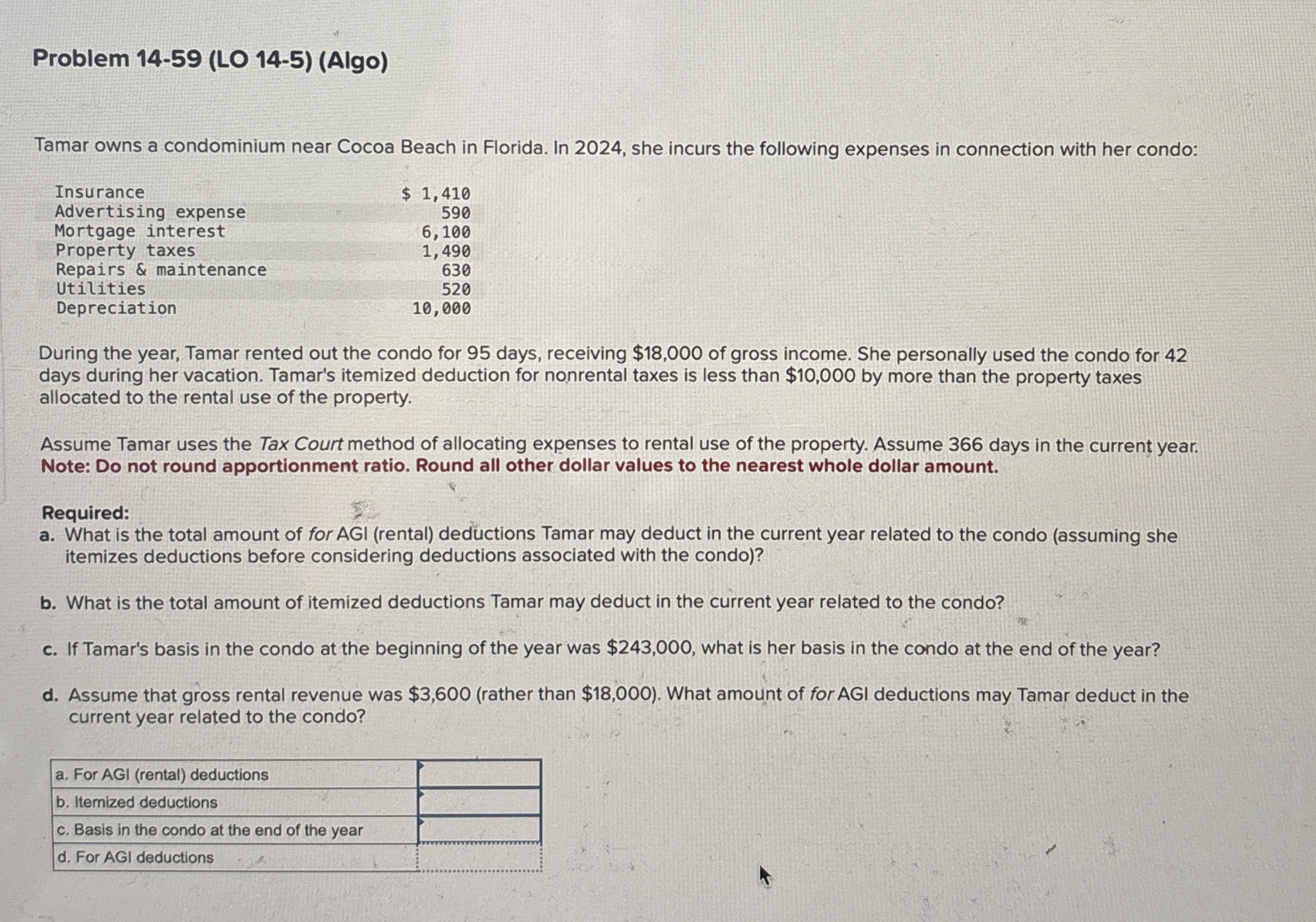 Problem 1 4 - 5 9 ( LO 1 4 - 5 ) ( Algo ) Tamar
