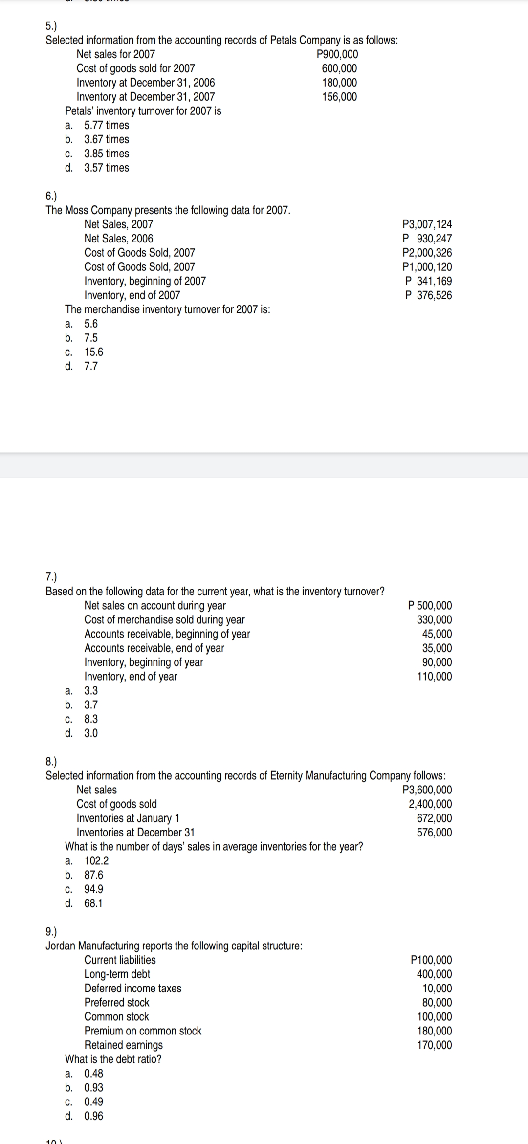 n. vv v . SET A A. Multiple Choice 1.) cmad