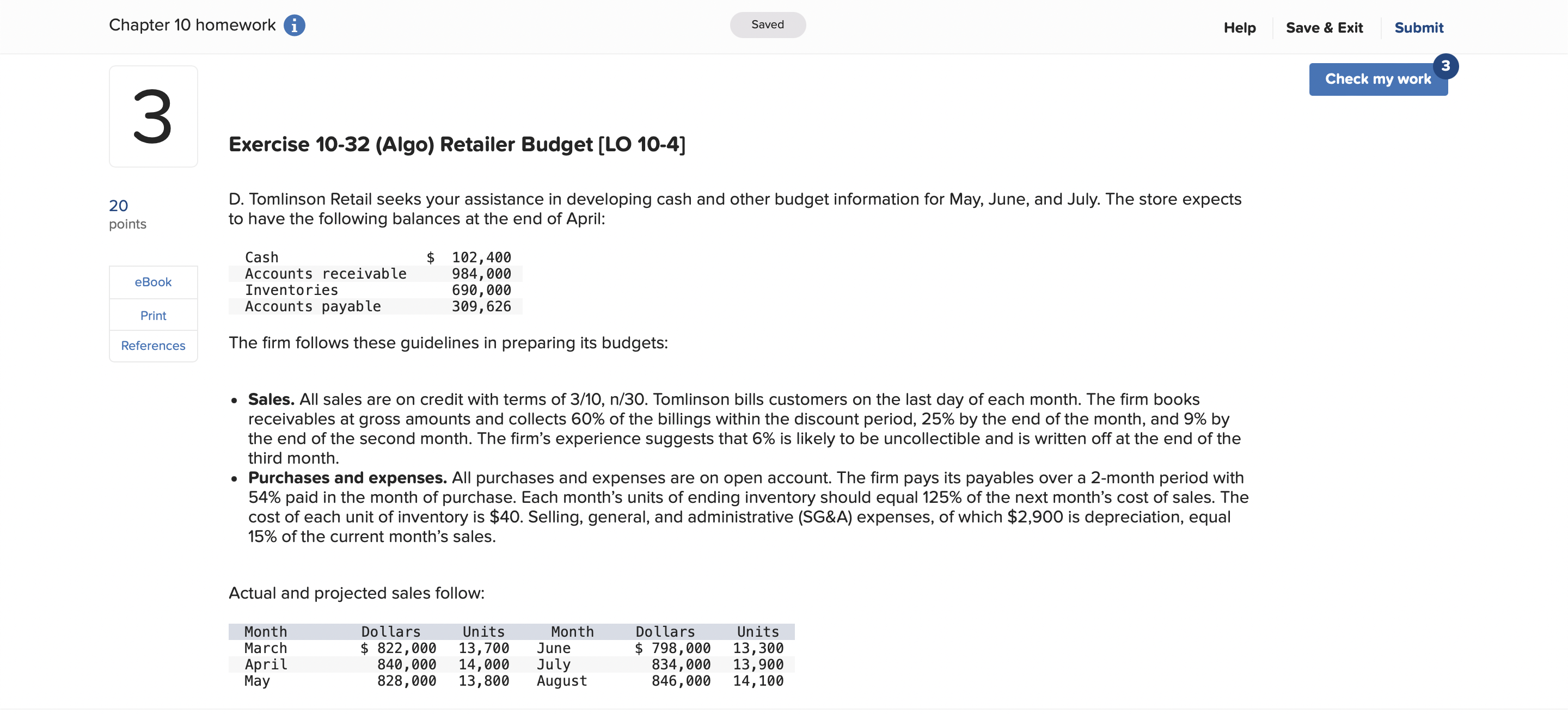 Chapter 10 homework 0 Saved Help 3 20 points