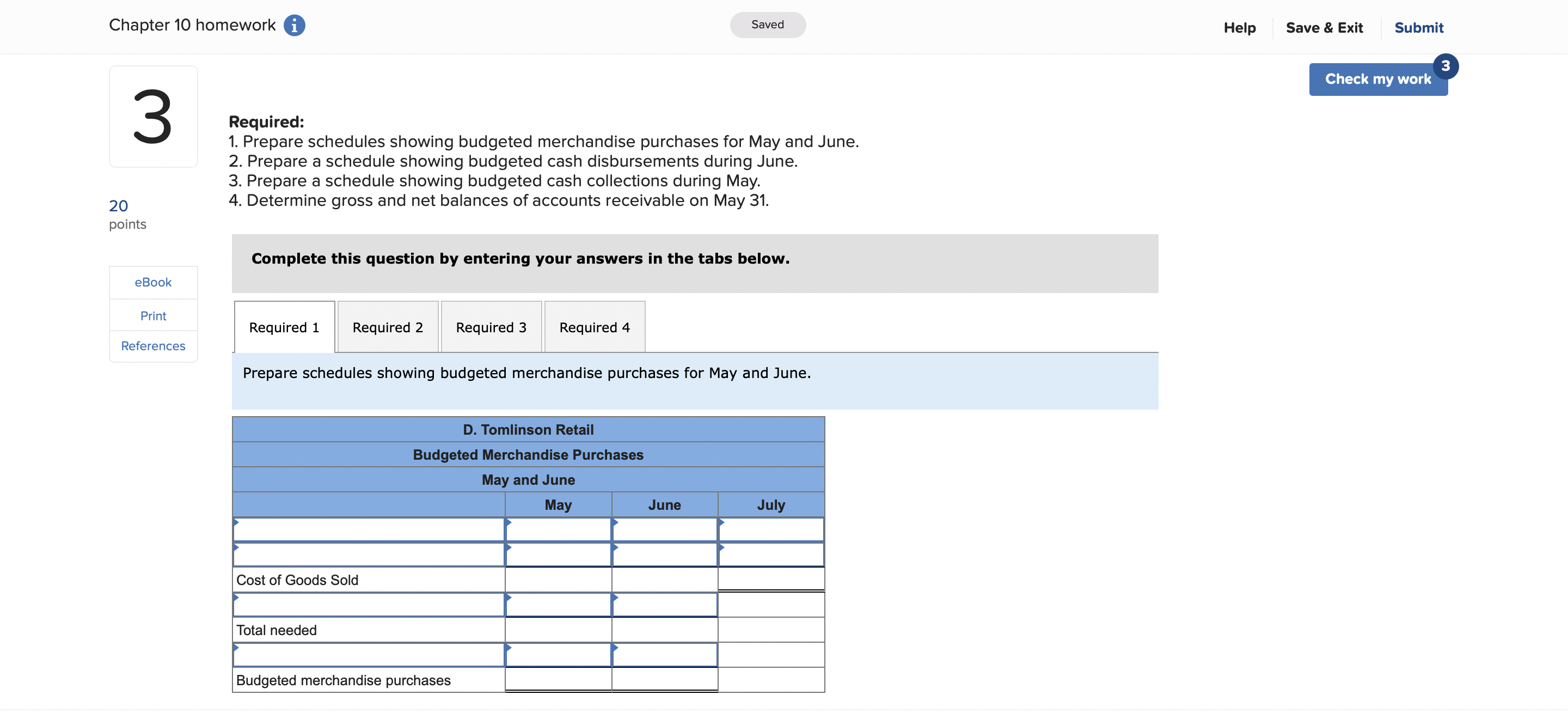 Chapter 10 homework 0 Saved Help 3 20 points