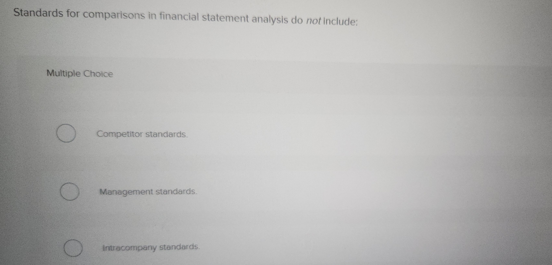 Standards for comparisons in financial statement