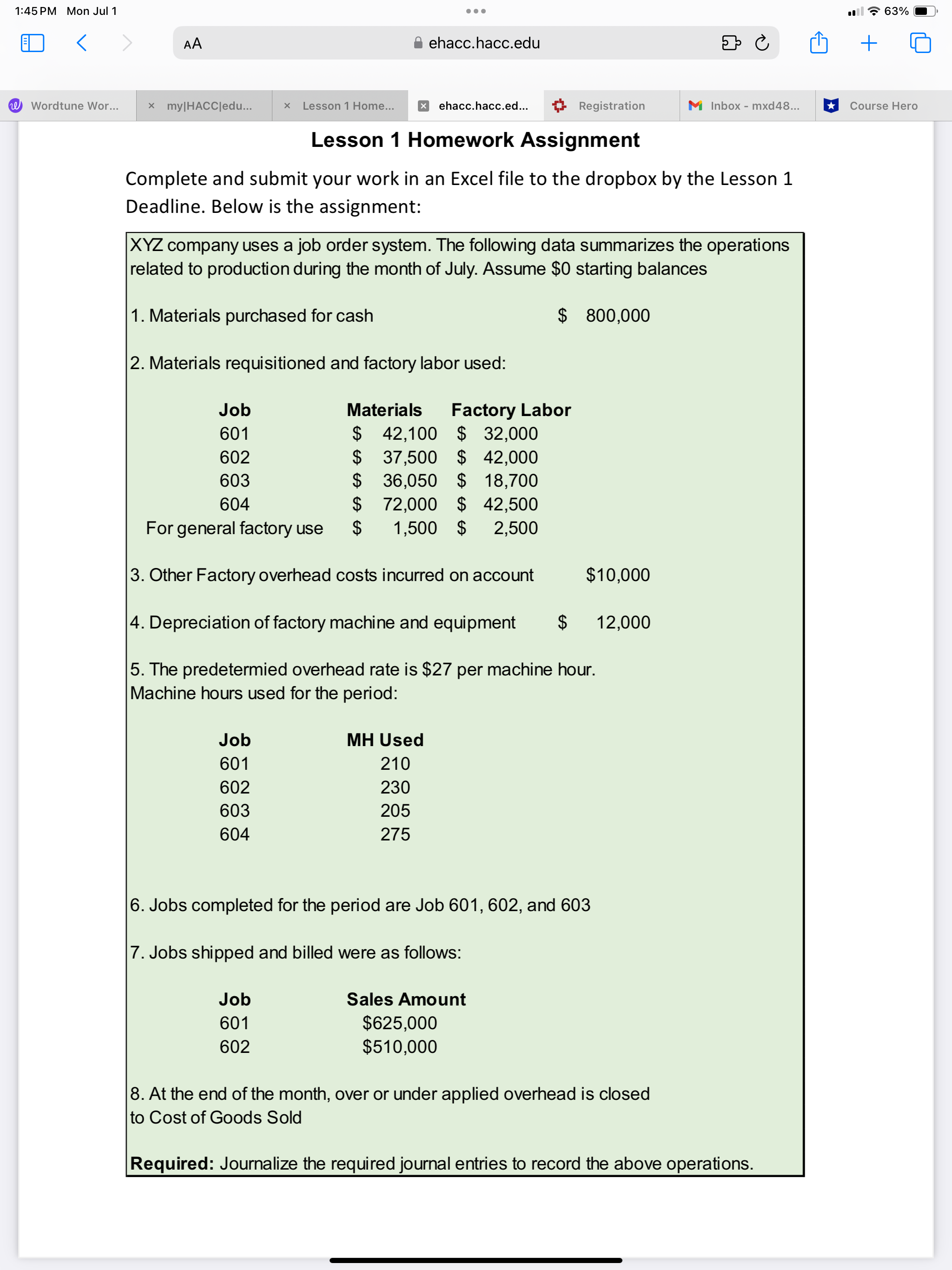 1:45 PM Mon Jul 1 . . . 1 63% < AA ehacc.hacc.edu