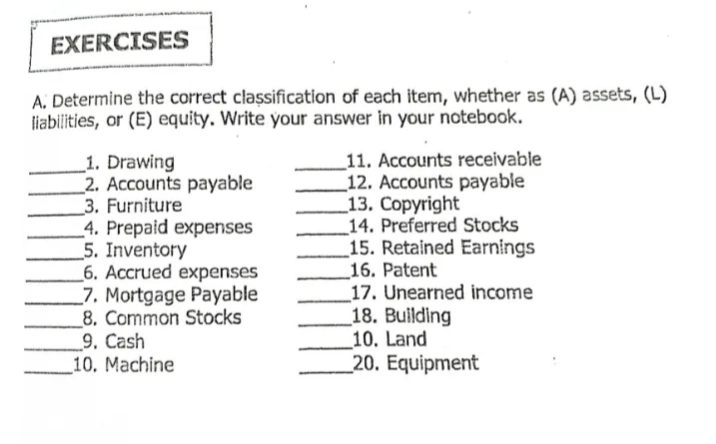 Exercise 1 EXERCISES A. Determine the correct