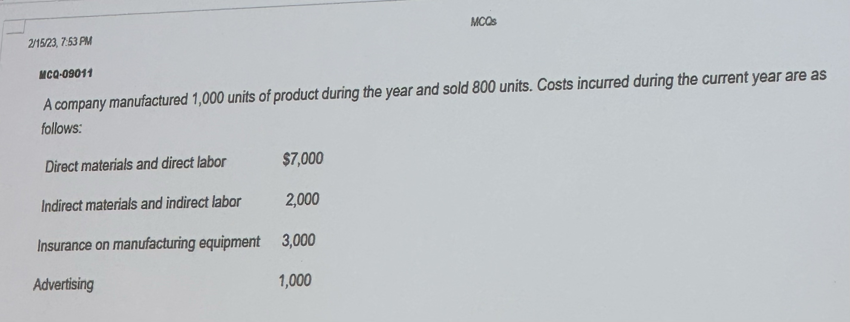 What part is going into inventory, etc, break it