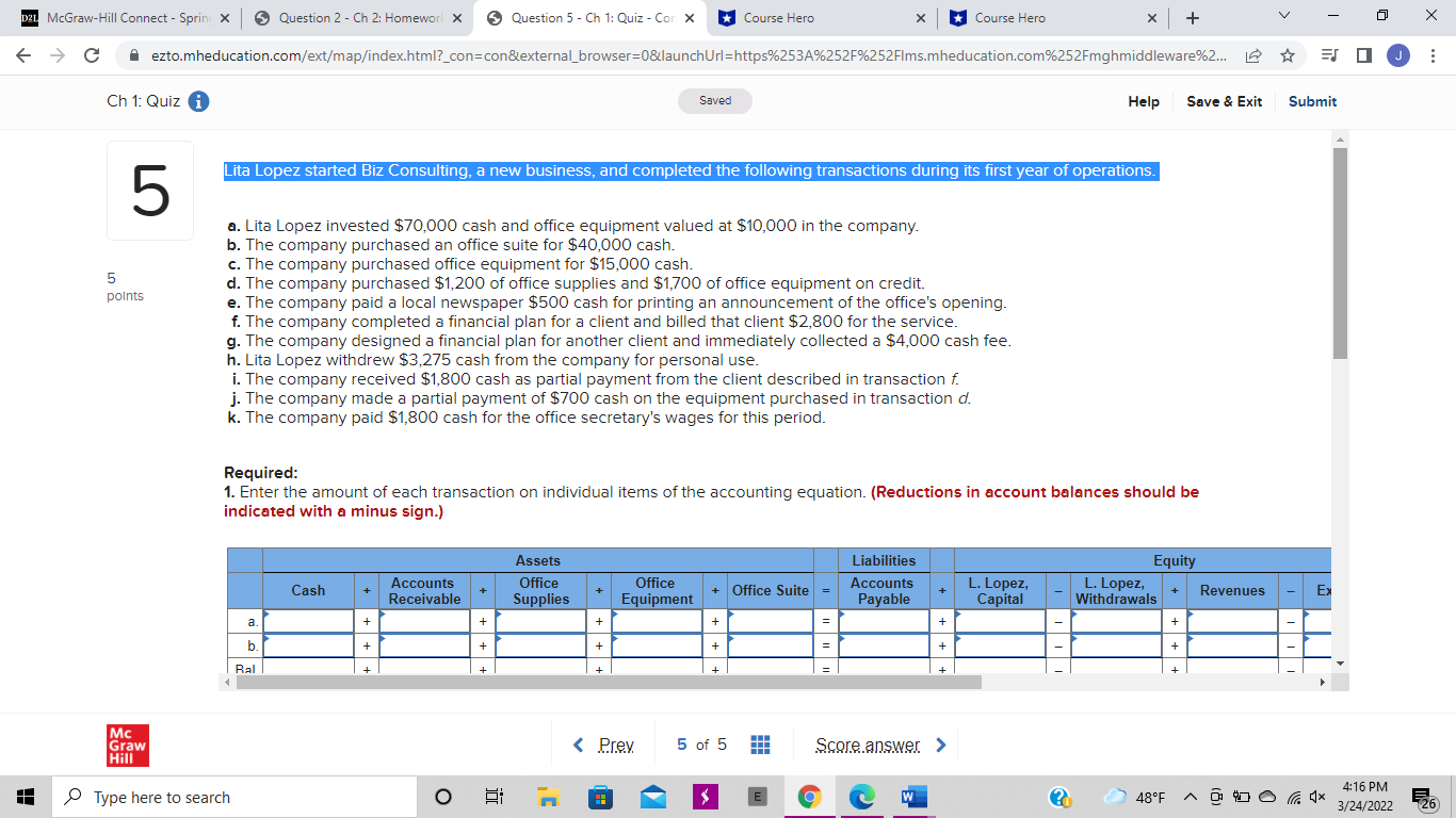 D21 McGraw-Hill Connect - Spring x 5 Question 2 -