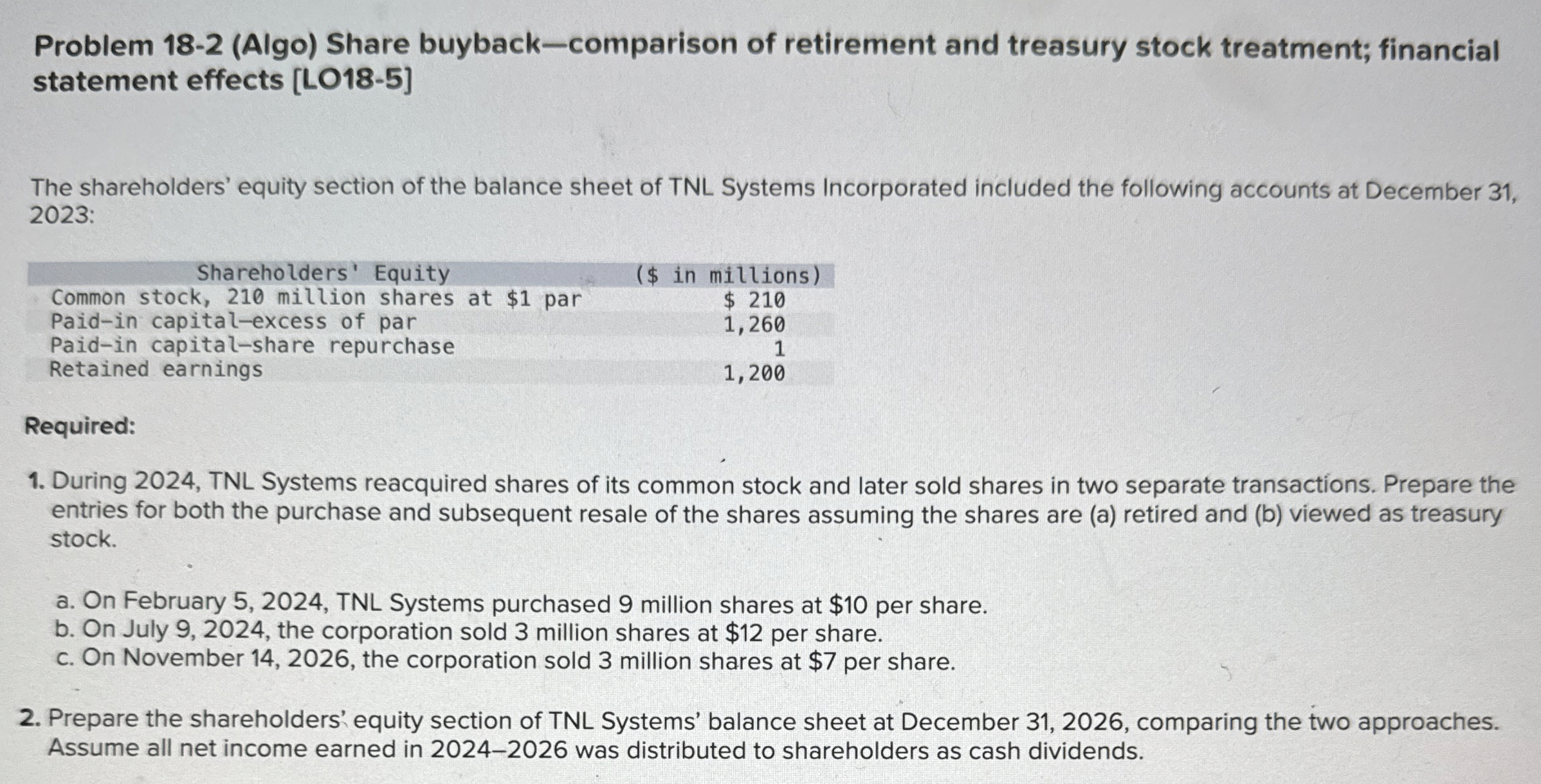 Problem 1 8 - 2 ( Algo ) Share buyback -