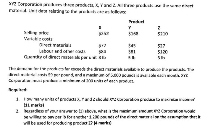 K'r'Z Corporation produces three products, it,