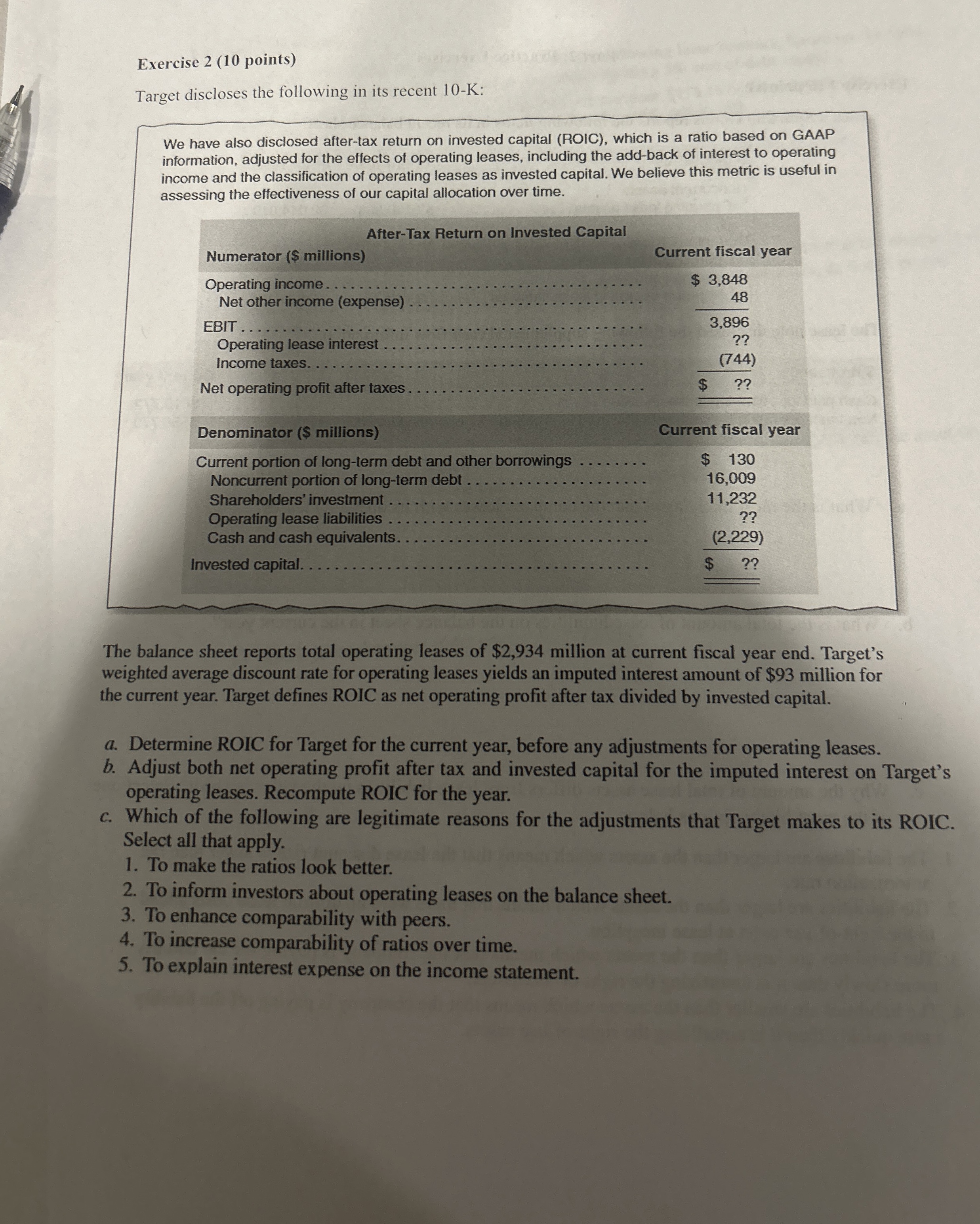 Exercise 2 ( 1 0 points ) Target discloses the