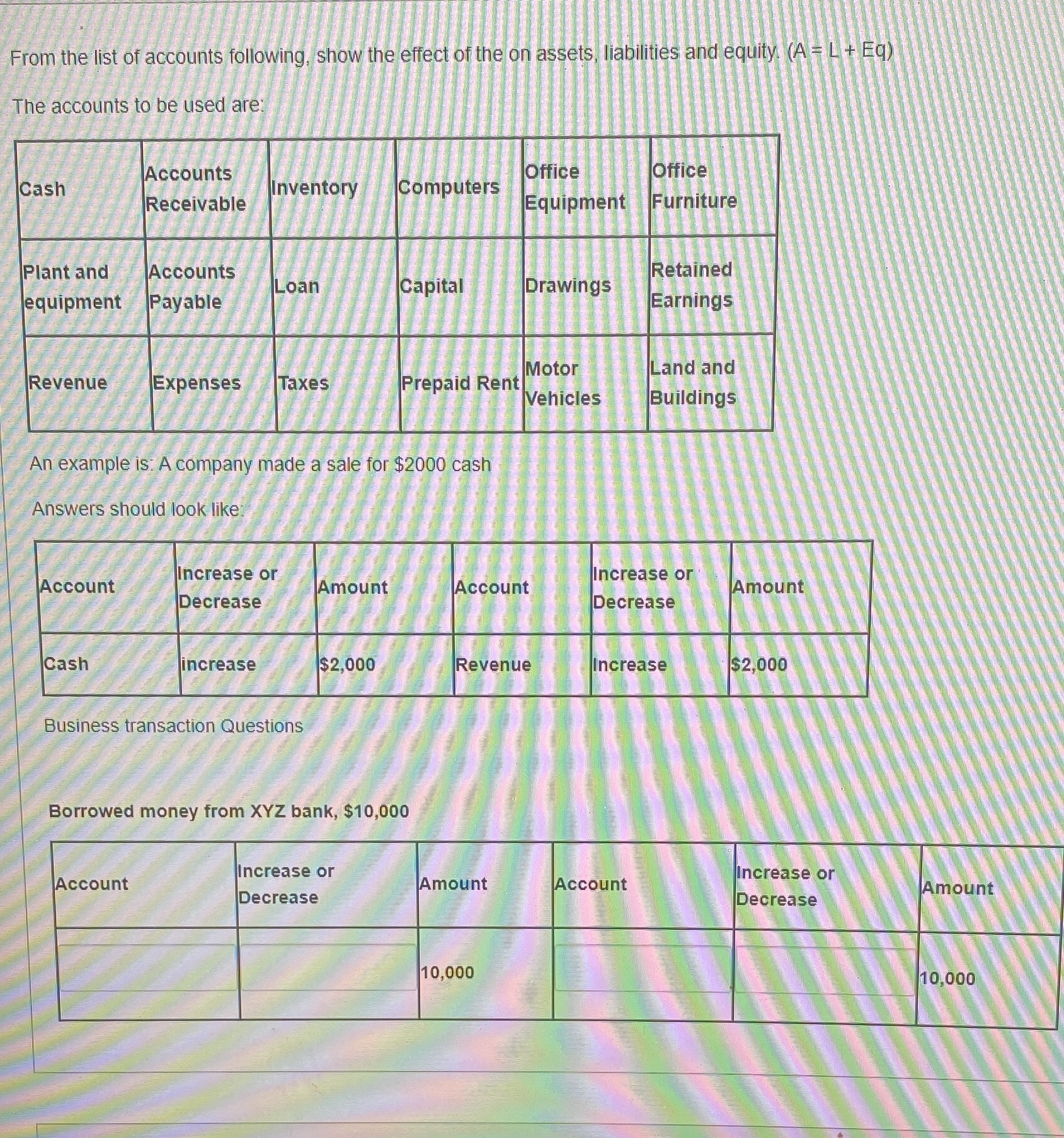 From the list of accounts following, show the