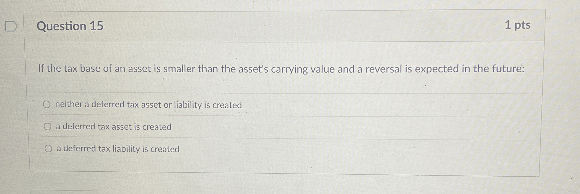 Question 1 5 1 pts If the tax base of an asset is