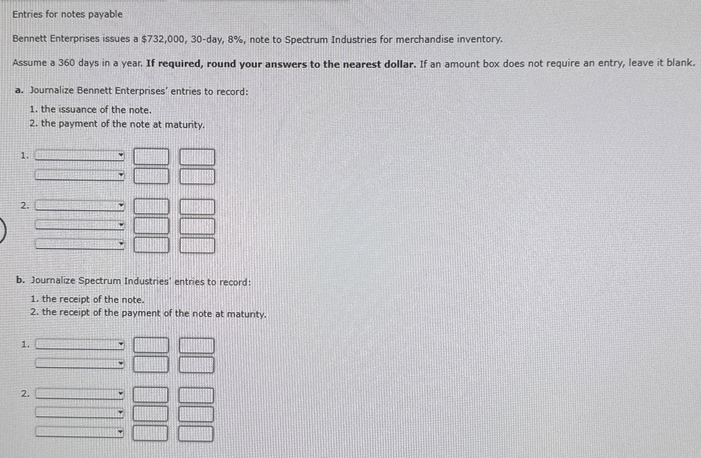 Entries for notes payable Bennett Enterprises