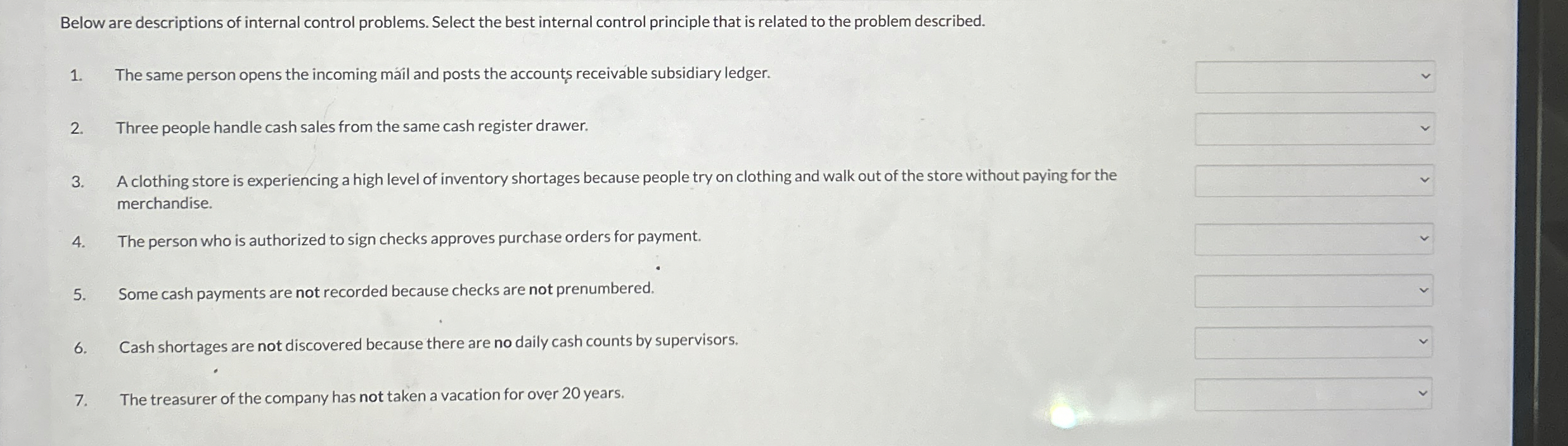 Below are descriptions of internal control