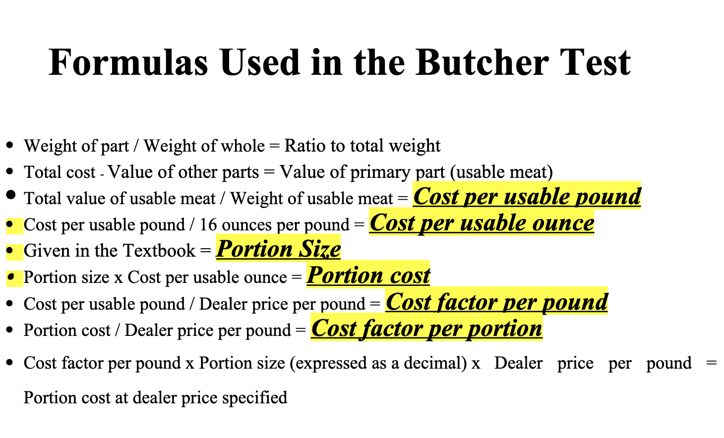 Using the forms for the butcher test and the
